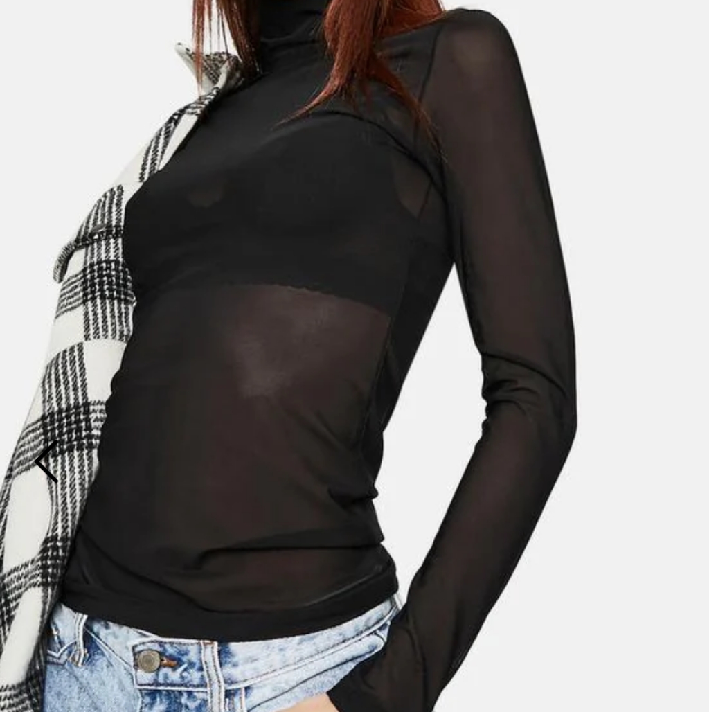Dollskill Black Long Sleeve Mesh Sheer Top Stretchy Fit Gothic Goth